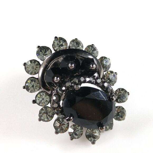 Black Rhinestone Finger Climbing Ring, Gunmetal Gray, Adjustable US Size 7 3/4 - Picture 3 of 11